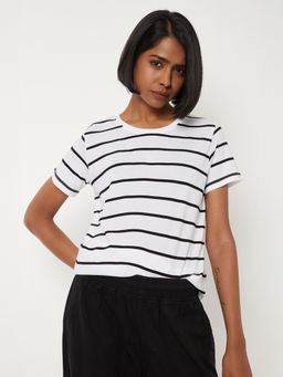 max - White Stripes Round Neck T-Shirt