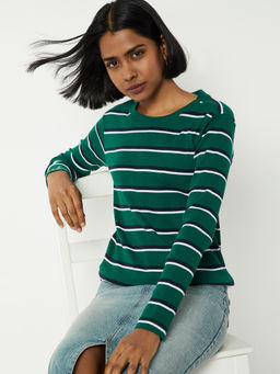 max - Green Stripes Round Neck T-Shirt