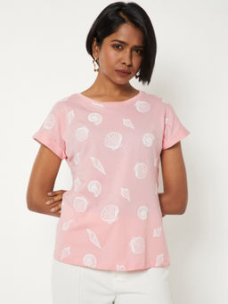 max - Pink Printed Round Neck T-Shirt