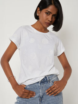 max - White Printed Round Neck T-Shirt