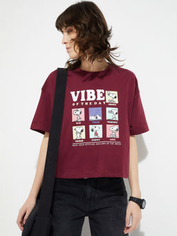 max - Maroon Character Round Neck T-Shirt