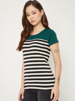 max - Multi-Color Stripes Round Neck T-Shirt