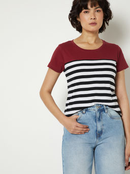 max - Multi-Color Stripes Round Neck T-Shirt