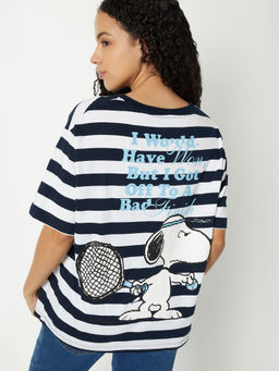 max - Navy Blue Stripes Round Neck T-Shirt
