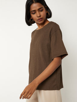 max - Brown Textured Round Neck T-Shirt