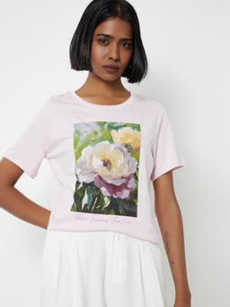 max - Pink Floral Round Neck T-Shirt