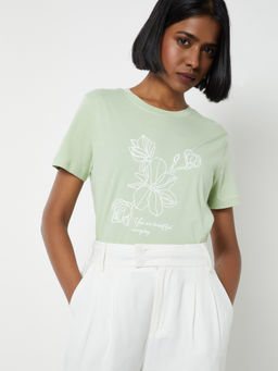 max - Green Floral Round Neck T-Shirt