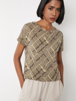 max - Olive Printed Round Neck T-Shirt