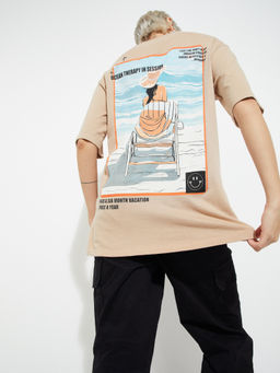 max - Brown Graphic Round Neck T-Shirt