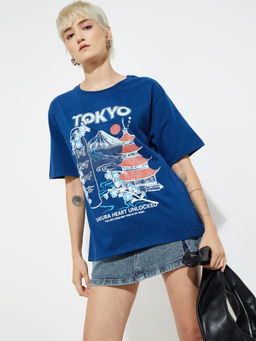 max - Blue Graphic Round Neck T-Shirt