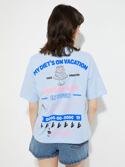 max - Blue Typography Round Neck T-Shirt