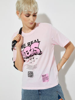 max - Pink Printed Round Neck T-Shirt