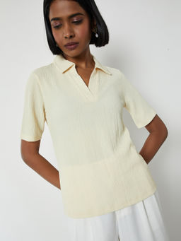 max - Yellow Textured Collar Neck Polo T-Shirt