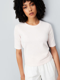 max - Pink Textured Round Neck T-Shirt