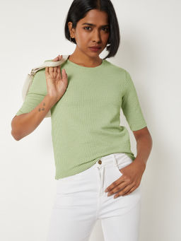 max - Green Stripes Round Neck T-Shirt