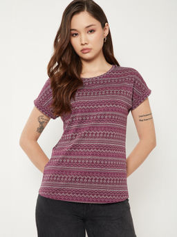 max - Purple Printed Round Neck T-Shirt