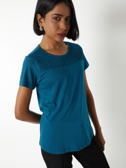 max - Teal Solid/Plain Round Neck T-Shirt