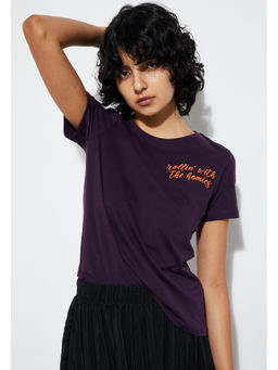 max - Purple Embroidered Round Neck T-Shirt