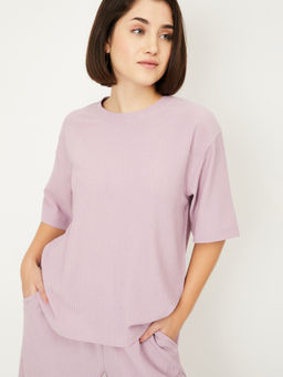 max - Pink Textured Round Neck T-Shirt