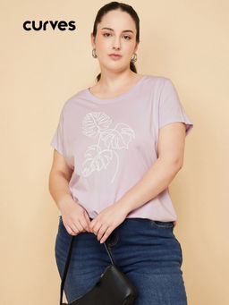 max - Lavender Printed Round Neck T-Shirt