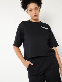 max - Black Solid/Plain Round Neck T-Shirt