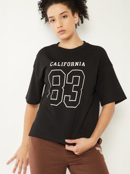 max - Black Typography Round Neck T-Shirt