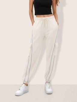 Freehand - Cream Poly Solid Joggers