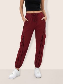 Freehand - Maroon Poly Solid Joggers
