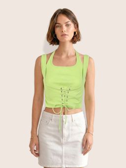 Freehand - Green Poly Solid Crop Top