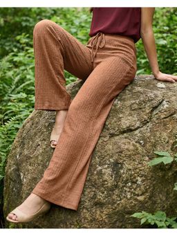 Bewakoof - Brown Cotton Lycra Textured Pant