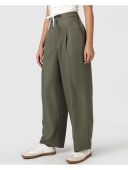 Bewakoof - Olive Polyester Blend Solid Pant