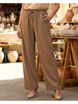 Bewakoof - Brown Linen Blend Solid Pant
