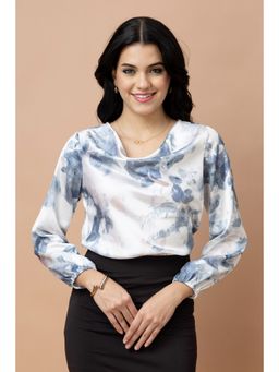 PURYS - Blue Satin Floral Top