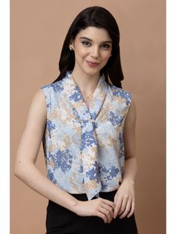 PURYS - Blue Polyester Floral Top