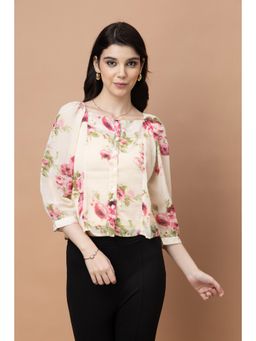 PURYS - Beige Polyester Floral Top