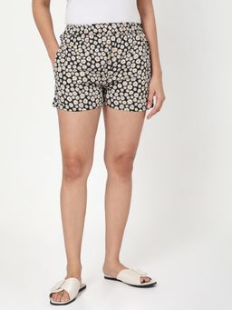 ASHTAG - Black Crepe Floral Shorts