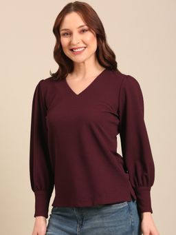 Style Quotient - Maroon Polyester Textured Top