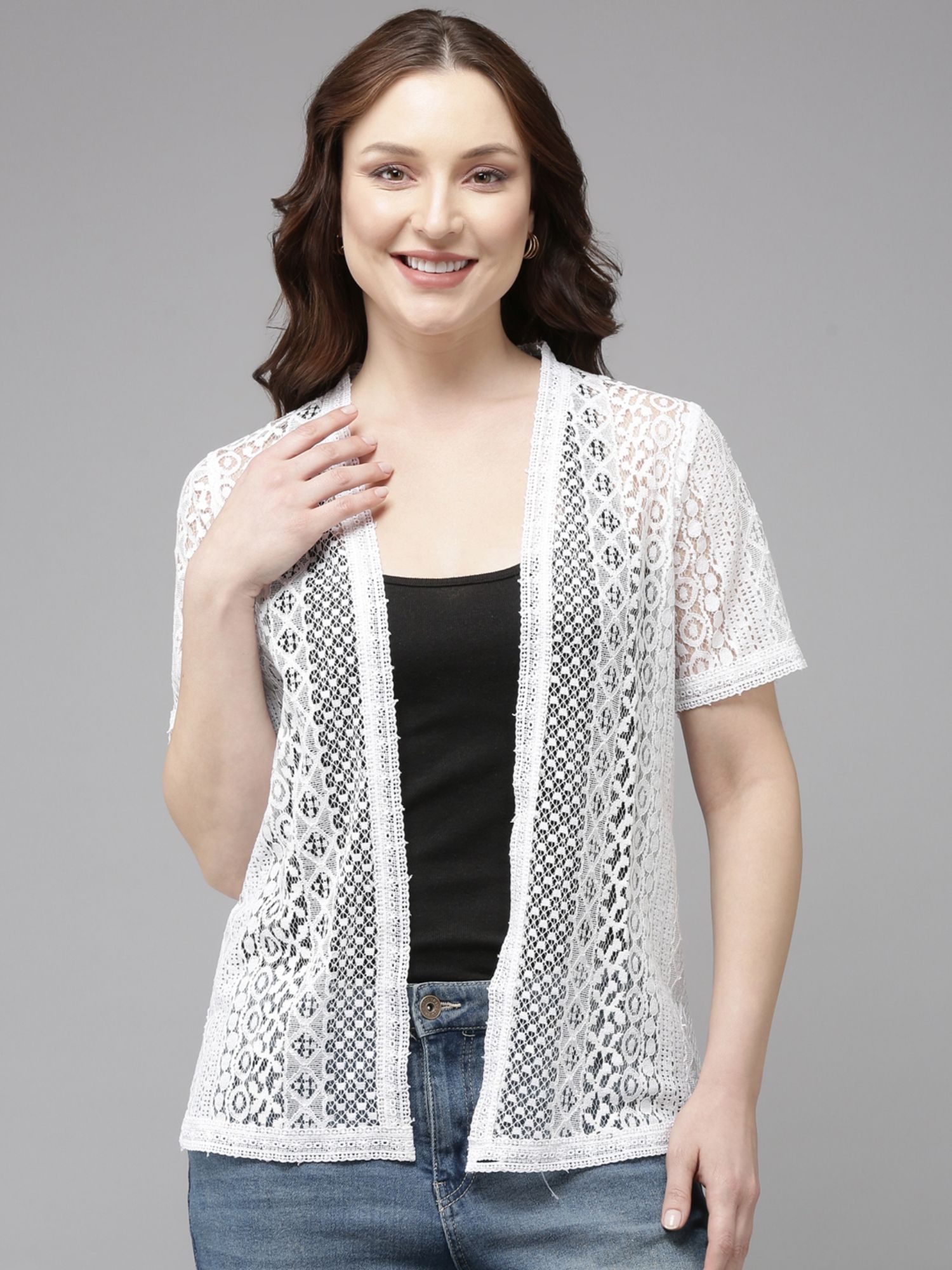 style quotient White Cotton Blend Self Design Shrug-picture-17