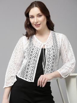 Style Quotient - White Nylon Blended Self Design Shrug