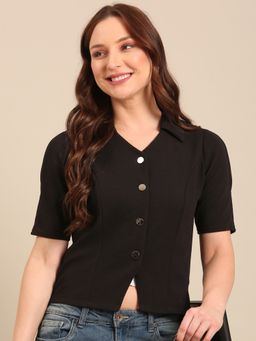 Style Quotient - Black Polyester Solid Shrug