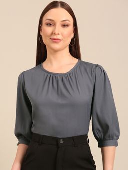 Style Quotient - Grey Polyester Solid Top
