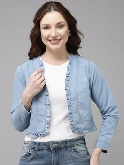Style Quotient - Blue Polyester Solid Shrug