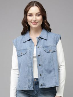 Style Quotient - Blue Cotton Solid Jacket