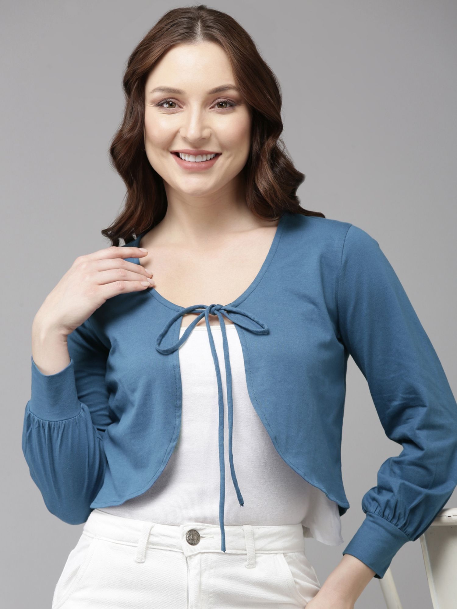 style quotient Blue Cotton Solid Shrug-picture-37