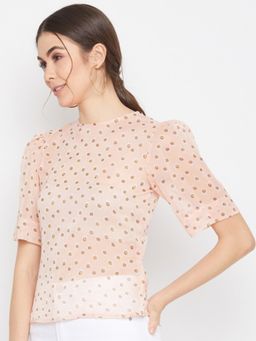 DELAN - Peach Polyester Printed Top