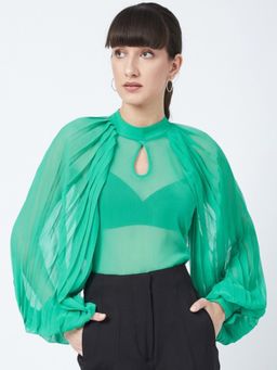 DELAN - Green Georgette Solid Top