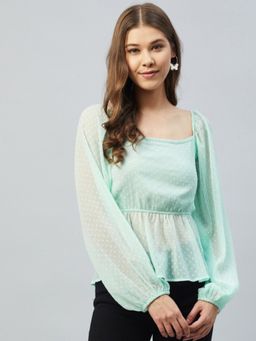 DELAN - Green Polyester Self Design Top
