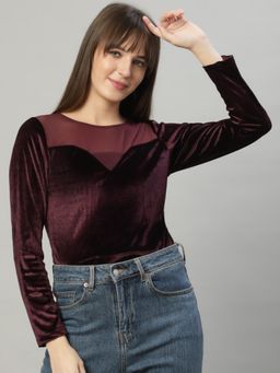 DELAN - Maroon Polyester Solid Top