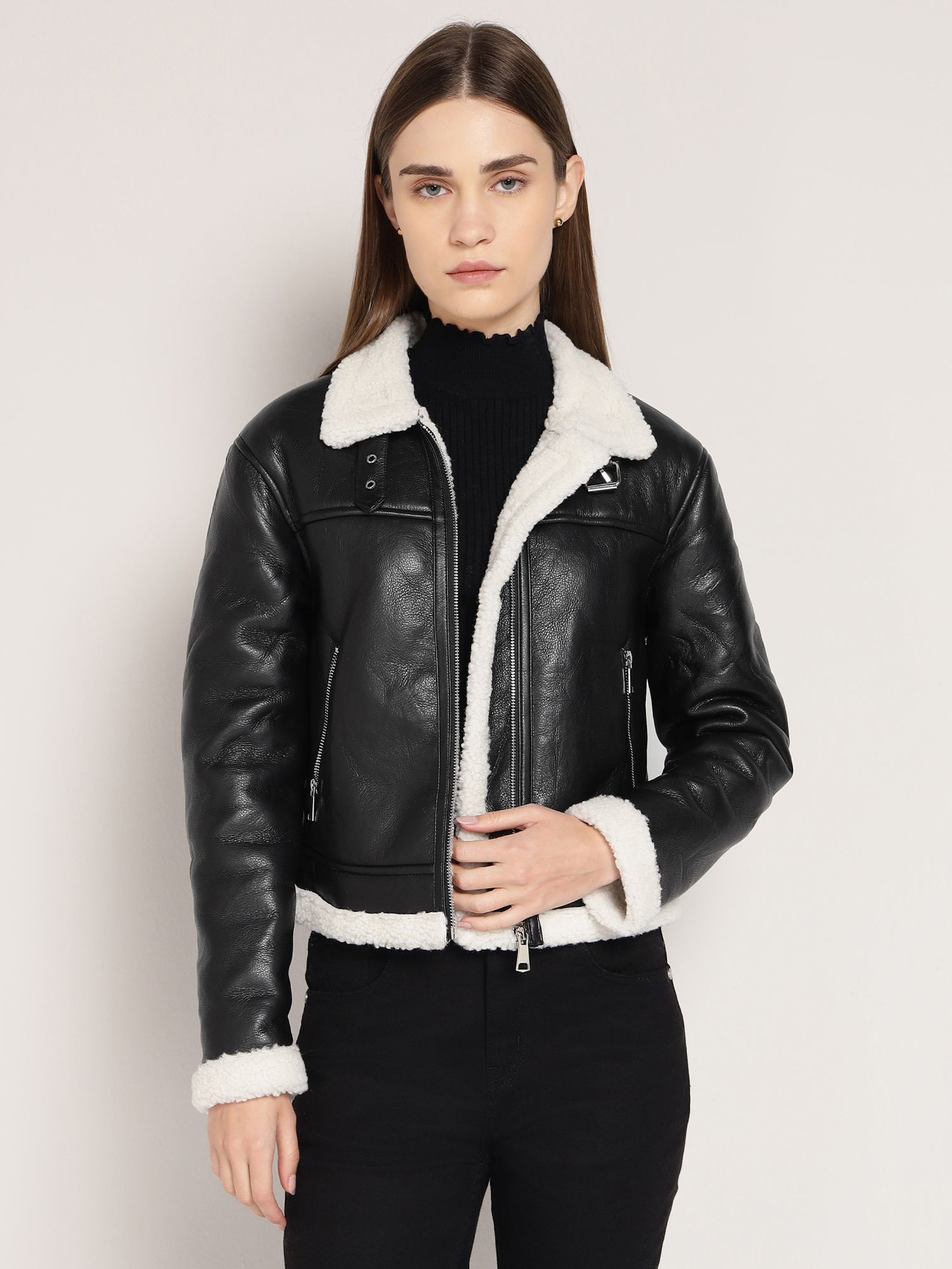 cover story Black Polyester Solid Jacket-picture-32