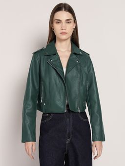Cover Story - Green Polyester Solid Jacket